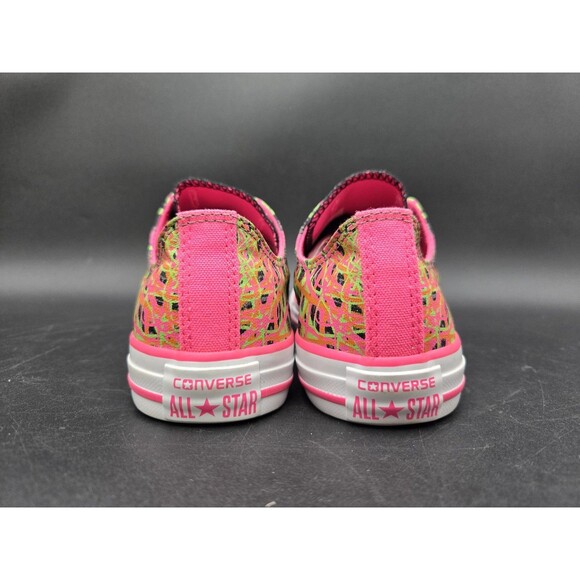Converse Junior 5 All Star Shoes Canvas Sneakers Neon Green Pink Geometric - Picture 4 of 9